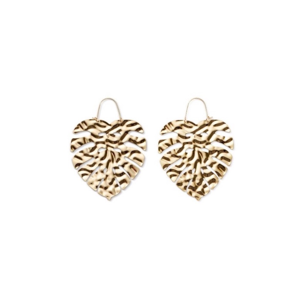Tabitha Brown Limited Edition Gold Tone Metallic Palm Leaf Drop Earrings - Picture 3 of 11